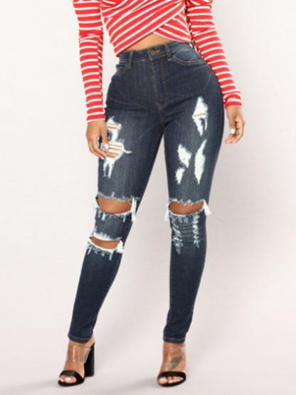 Worn Hole Personality Women's Jeans