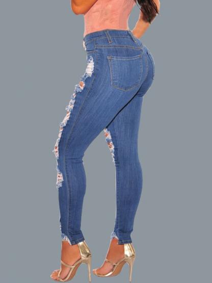 Hole High Waist Worn Women's Jeans