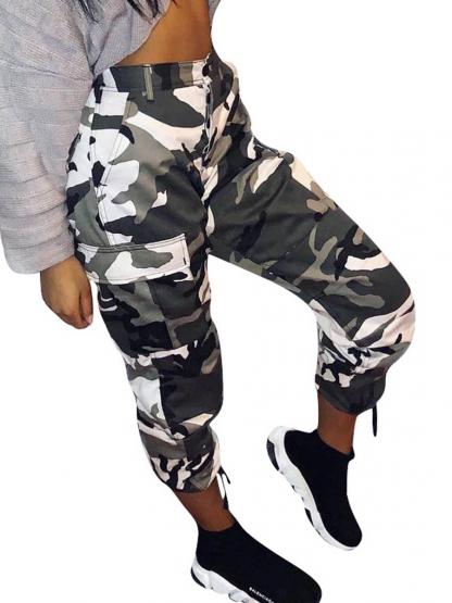 Camouflage Worn Patchwork Women's Casual Pants