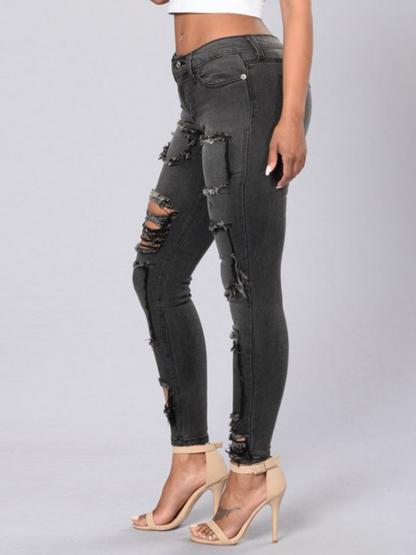 Patchwork Hole Worn Straight Women's Jeans