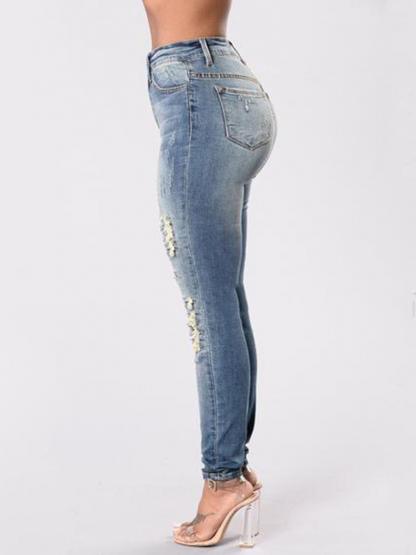 Slim Patchwork Worn Button Zipper Women's Jeans