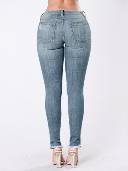 Hole Worn Button Zipper Women's Jeans