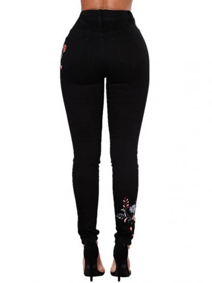 Embroidery Skinny Button Plain Women's Jeans