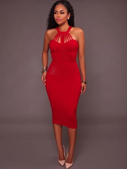 Halter Solid Color Slim Bodycon Dress