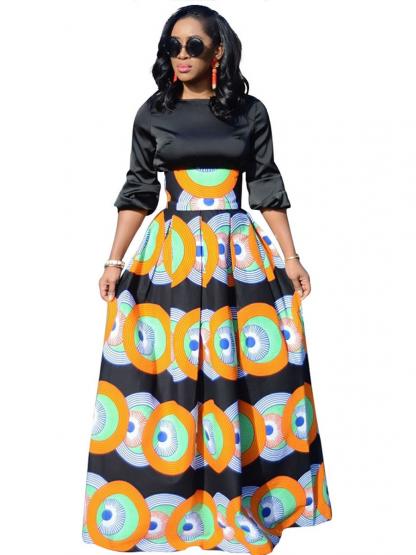 Contrast Color Geometry Pattern Women's Skirt